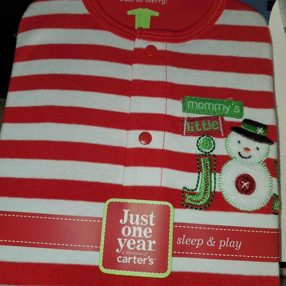 3-6 Just One Year Carters Mommy's Little JOY Red & White Striped Sleep/Play NWT